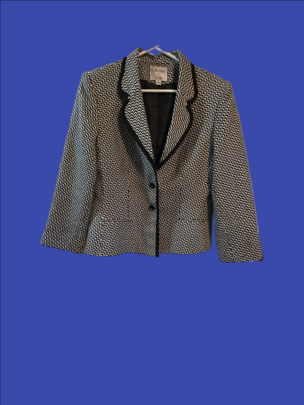 4/$67 Deal! Vintage Le Suit Black and White Zigzag Blazer